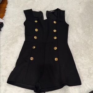 Black Romper with Gold Accents